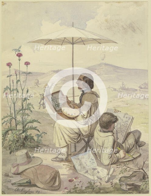 Painters Working Outdoors, 1842. Creator: Karl Heinrich Oeckinghaus.