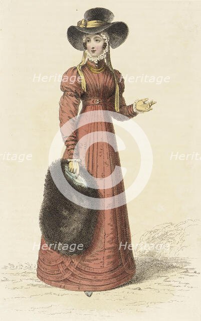 Fashion Plate (Promenade Dress), 1825. Creator: Rudolph Ackermann.