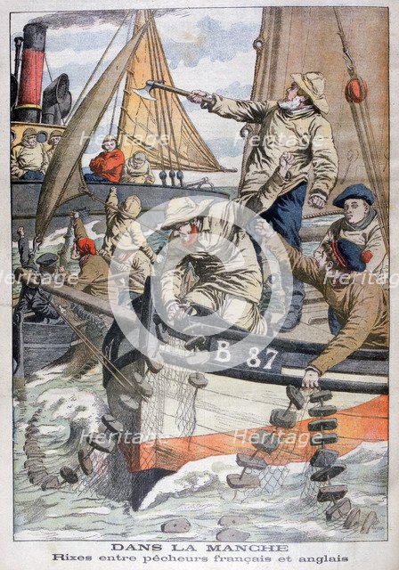Dispute between French and English fishermen in the Channel, 1904. Artist: Unknown