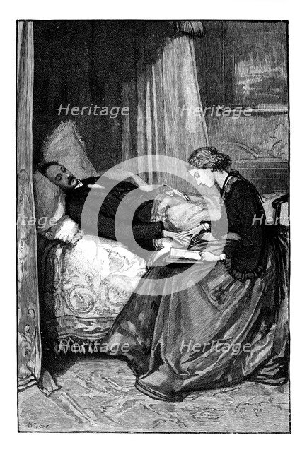 Princess Alice reading to her father, Prince Albert, c1850s. Artist: Unknown