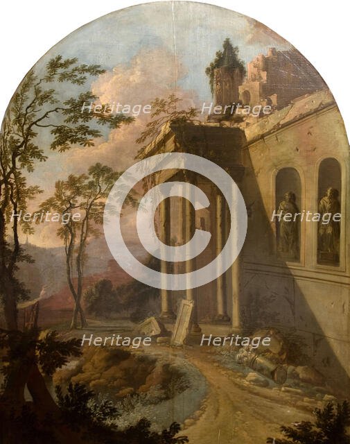 Landscape With Ruin, 1725. Creator: School of Jacques Rousseau.