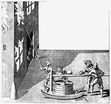Fire engine, from Isaac de Caus' Nouvelle Invention de Lever l'Eau Plus Hault, 1664. Artist: Isaac de Caus