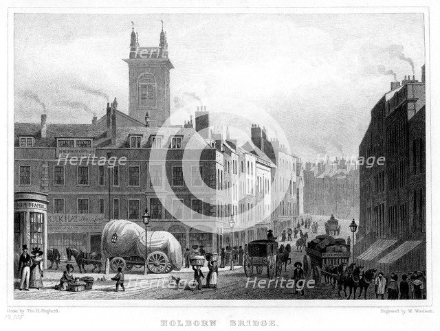 Holborn Bridge, London, 1831.Artist: William Woolnoth
