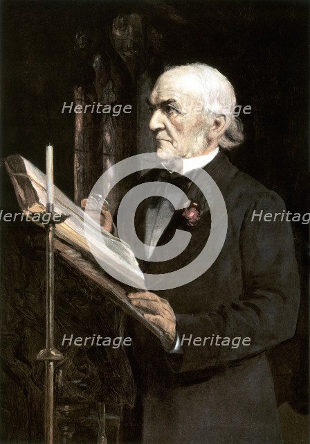 'Mr Gladstone reading the lessons in Hawarden Church', late 19th century.Artist: Sydney Prior Hall