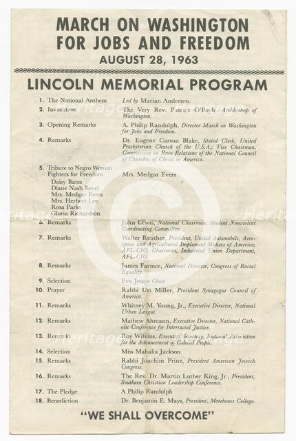 Program from the March on Washington, August 28, 1963.  Creator: Unknown.