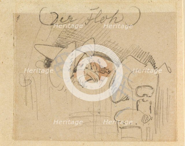 The disturbed but happily regained night's rest, (The Flea); 1, 1862. Creator: Wilhelm Busch.