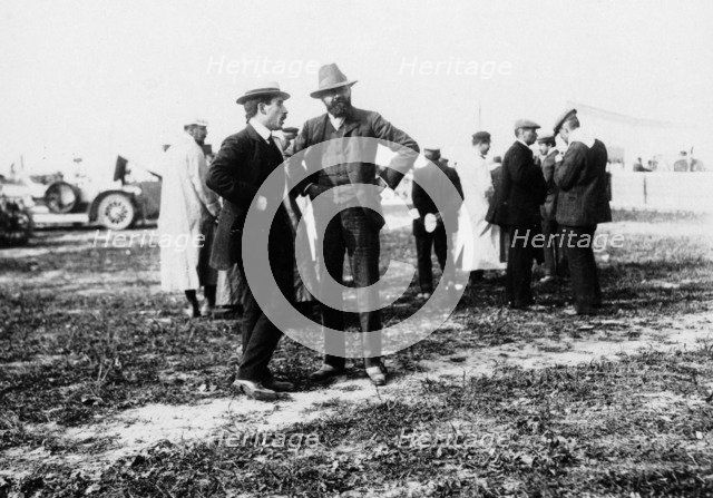 Louis Renault (to the left) and Edouard Michelin at the French Grand Prix, Dieppe, 1908. Artist: Unknown