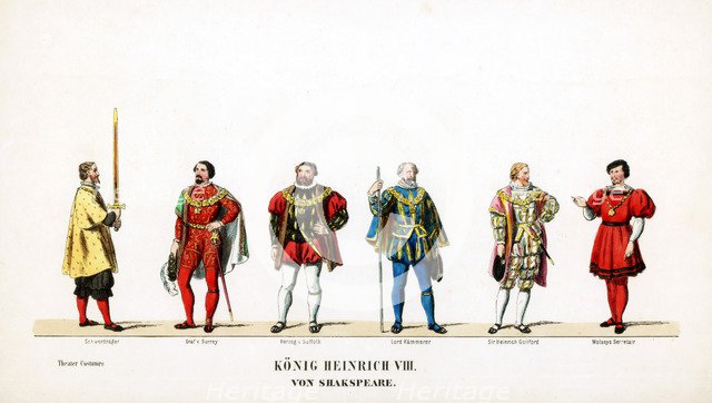 Theatre costume designs for Shakespeare's play, Henry VIII, 19th century. Artist: Unknown