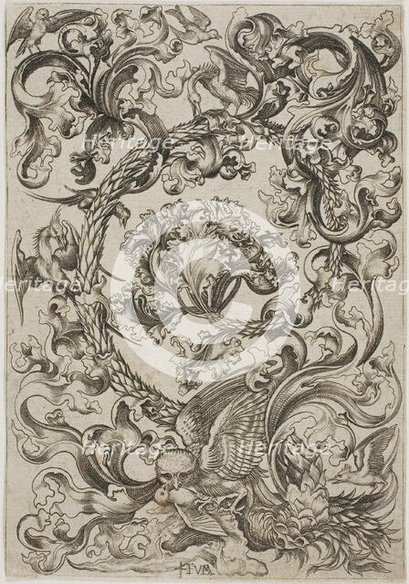 Ornament with Owl Mocked by Day Birds, c.1480. Creator: Master FVB.