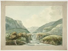 Mountain Town by Bridge Spanning Rapids, 1769-1831. Creator: Unknown.