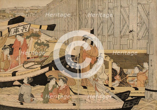 Pleasure Boats on the Sumida River, c. 1792. Creator: Hosoda Eishi.