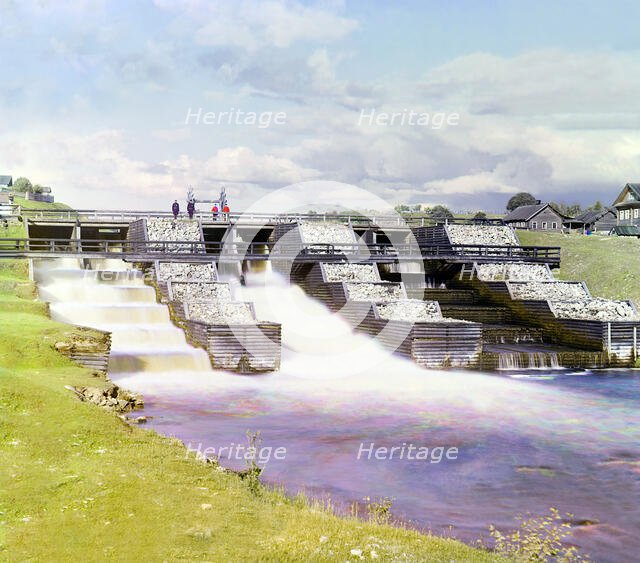 Saint Paul dam in Deviatiny [Russian Empire], 1909. Creator: Sergey Mikhaylovich Prokudin-Gorsky.