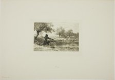 Pole Fishing, c. 1864. Creator: Charles Emile Jacque.