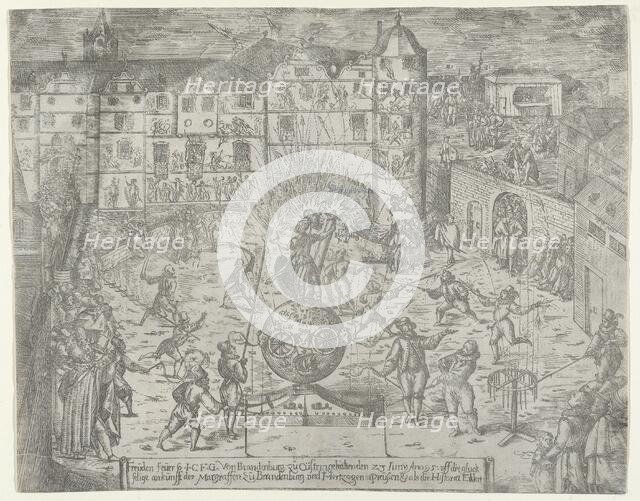 Fireworks on June 23, 1595, for the entry to Küstrin of the Margrave of Brandenburg and Du..., 1595. Creator: Georg Keller.