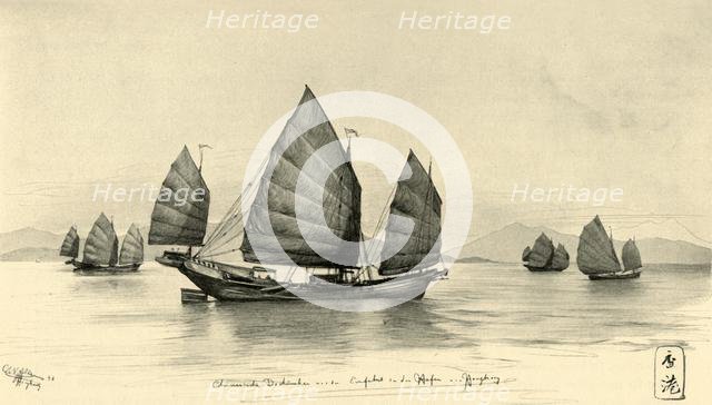 Chinese junks at the entrance to Hong Kong Harbour, 1898. Creator: Christian Wilhelm Allers.
