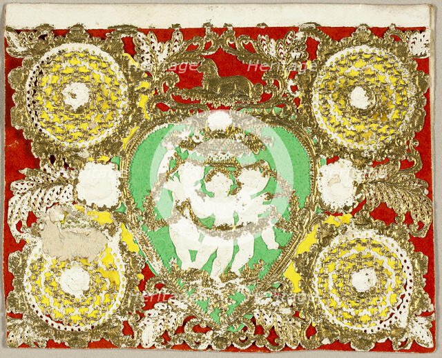 Untitled Valentine (Three Putti in Green Heart), 1860/69. Creator: Unknown.