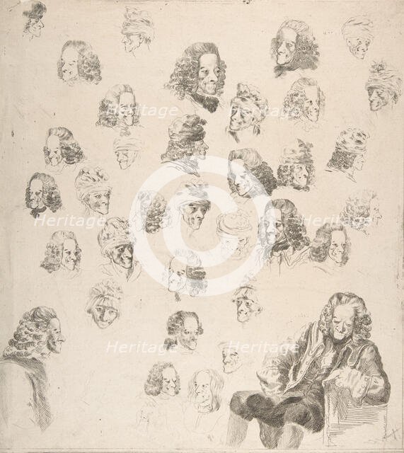 Sketches of Voltaire at Age Eighty-One, 1775. Creator: Vivant Denon.