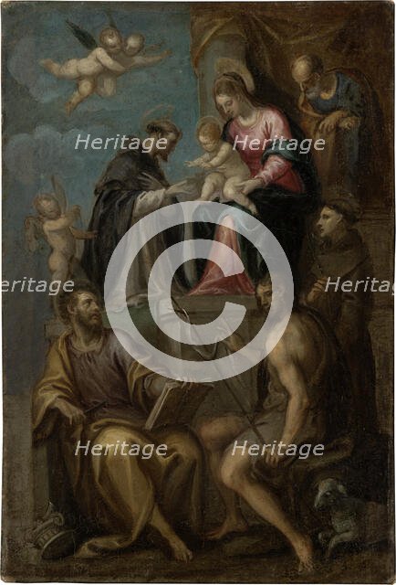 Madonna and Child Enthroned, with SS. Joseph, Domenic, Bartholomew, John..., c1550-1600. Creator: Italian Master.