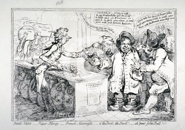 'Bank-notes - paper money - French alarmists...', 1797.                        Artist: James Gillray