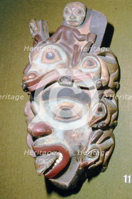 Alasa, Face Mask with fish from coming out of mouth, North American Indian.  Artist: Unknown.