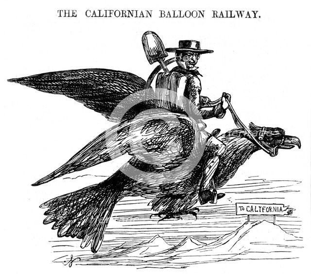 'The Californian Balloon Railway', a novel way of travelling to the Californian Gold Rush, 1849. Artist: Unknown