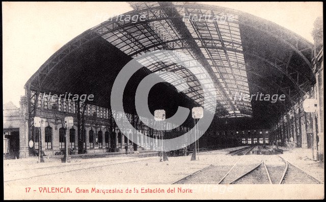 Valencia North Station, large shelter, postcard, 1915s.