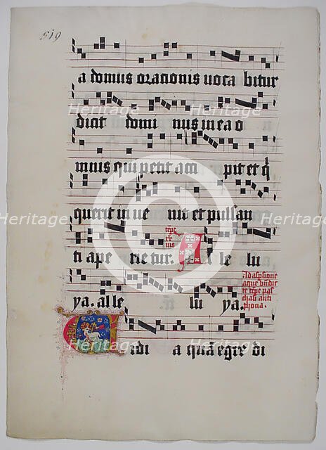 Manuscript Leaf with Initial V, from a Gradual, German, second quarter 15th century. Creator: Unknown.