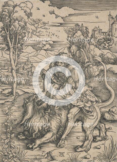 Samson fighting with the lion, 1496-1497. Creator: Albrecht Durer.