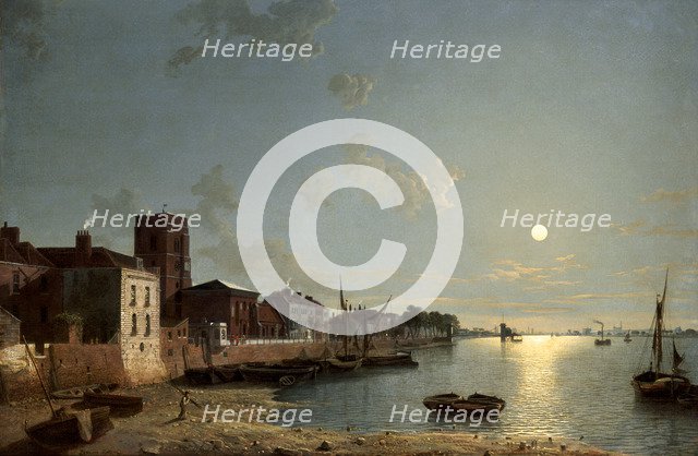 'Cheyne Walk in Chelsea, by Moonlight', c1850. Artist: Henry Pether