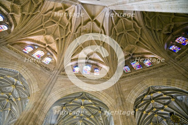 Stained glass windows and vaulted ceilings in Segovia Cathedral, Segovia, Spain, 2007. Artist: Samuel Magal