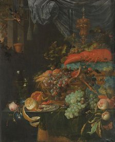 Still Life with Fruit and a Goldfinch, 1660-1679. Creator: Abraham Mignon.