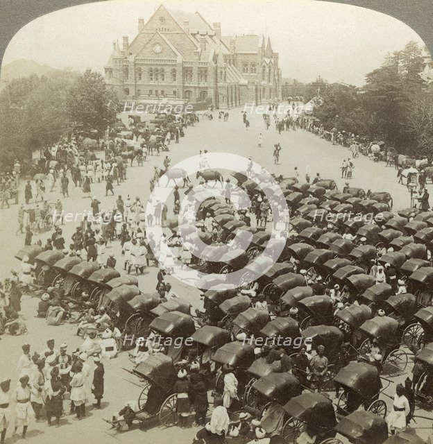 Rickshaws before Christ Church, Simla, India, 26 June 1902.Artist: Underwood & Underwood
