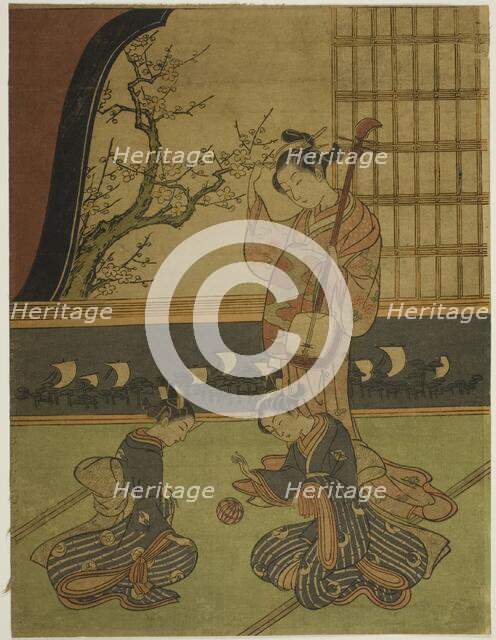 Courtesan Watching Her Attendants Playing with a Ball, c. 1765/70. Creator: Suzuki Harunobu.