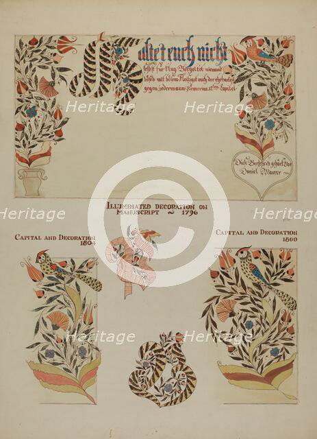 Pa. German Fractur Designs, c. 1937. Creator: Page Coffman.