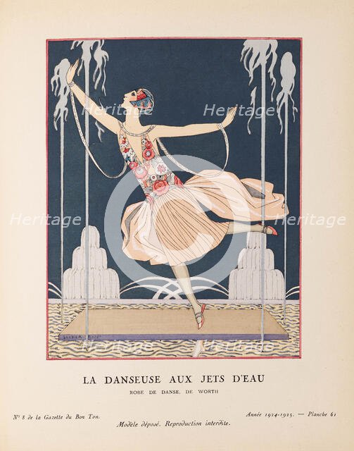 La Danseuse aux jets d'eau. Robe de danse, de Worth (La Gazette du Bon ton), 1925. Creator: Barbier, George (1882-1932).