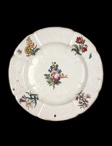 Plate, with flowers (rose centre), c1755. Artist: Unknown.