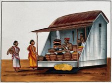Two women at a shop selling grains and pulses, (between 1800 and 1899?). Creator: Unknown.