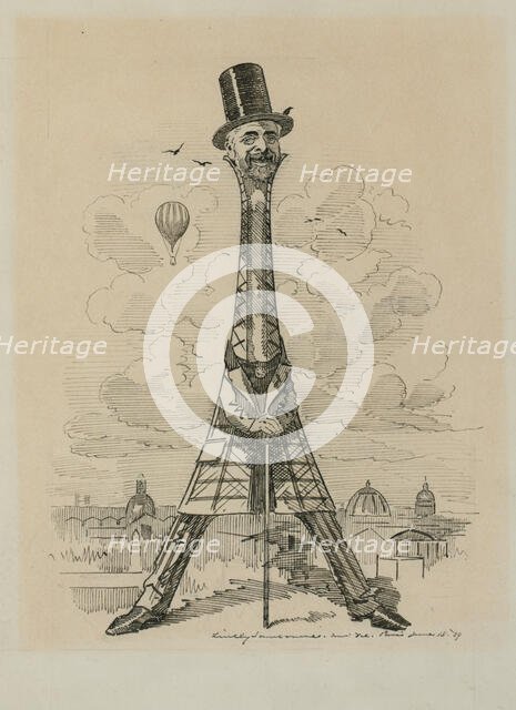 Gustav Eiffel in the form of the Eiffel Tower,  Exposition universelle, 1889, 1889. Creator: Sambourne, Edward Linley (1844-1910).