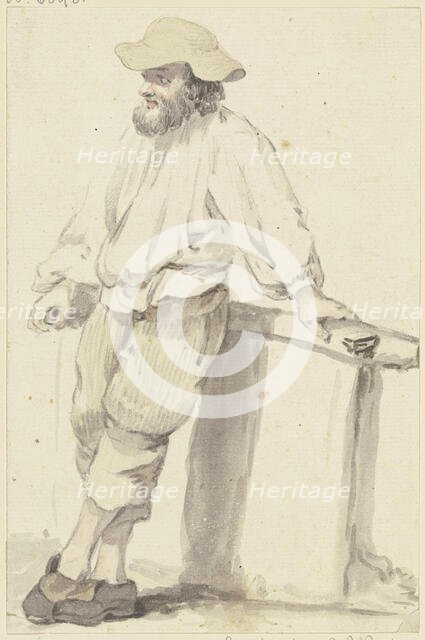 Bearded man with a flat hat, at a railing leaning, c1765-1769. Creator: Georg Melchior Kraus.