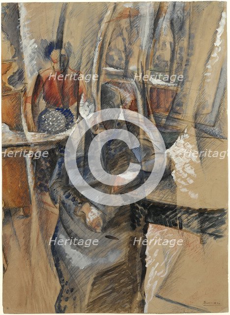 Interior with two female figures.