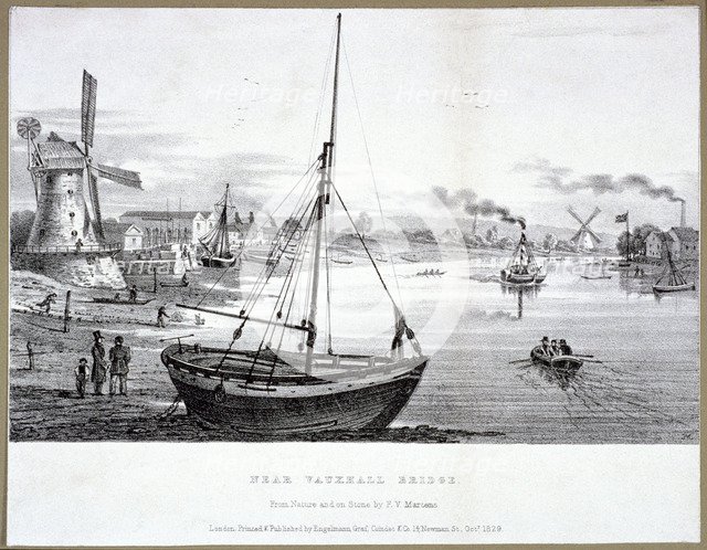 Vauxhall Bridge, London, 1829. Artist: FV Martens