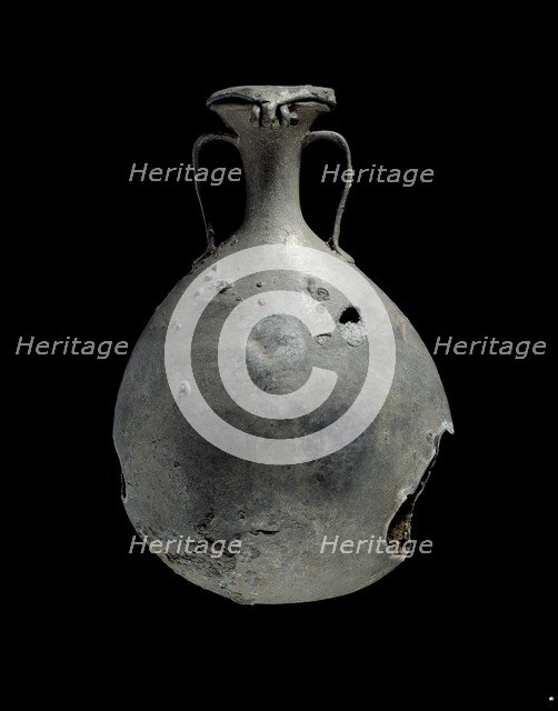 Tin-lead alloy flask with lid, XVIIIth Dynasty (c1540 BC-c1292 BC). Artist: Unknown.