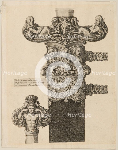 Print of Designs for a Pommel, Quillons, and Locket, 1645. Creator: Wenceslaus Hollar.