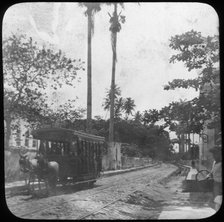 Street scene with horse-drawn tram, Pernambuco, Brazil, late 19th or early 20th century. Artist: Unknown