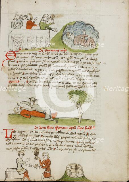 Three People at a Table and a Woman Holding a Storm-Lantern..., third quarter of 15th century. Creator: Unknown.