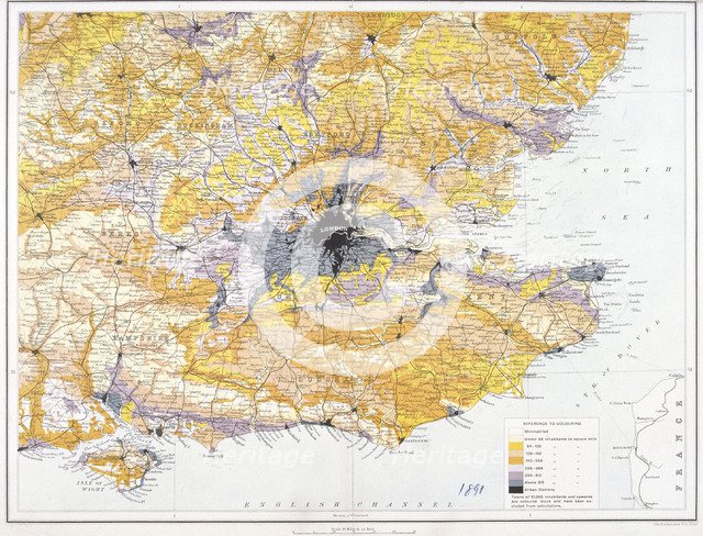 Map of London and south-east England, 1891. Artist: John Bartholomew