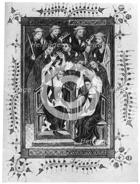 'The Crowning of a King and Queen', late 14th century (1937). Artist: Unknown