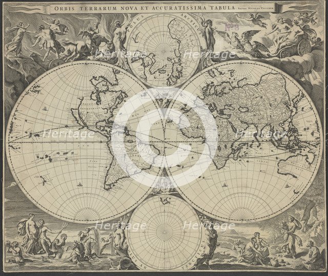 Orbis terrarum nova et accuratissima tabula, ca 1690. Artist: Visscher, Nicolaes (1618-1679)