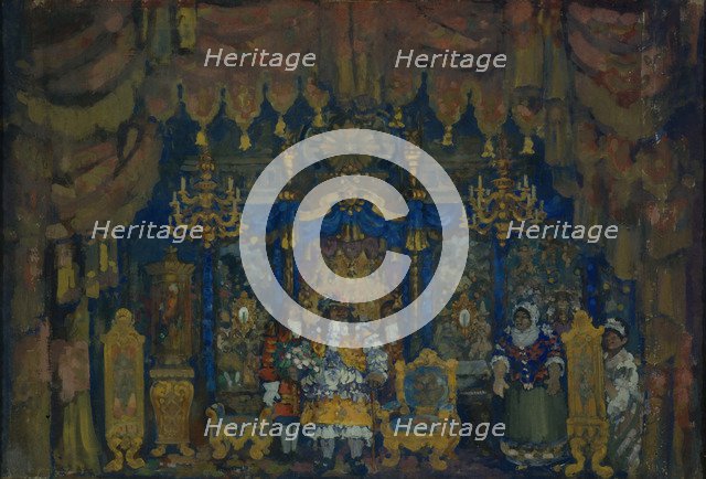 Jourdain's Room. Stage design for the theatre play A Bourgeois as a Nobleman by J.-B. Moliere, 1911. Artist: Sapunov, Nikolai Nikolayevich (1880-1912)