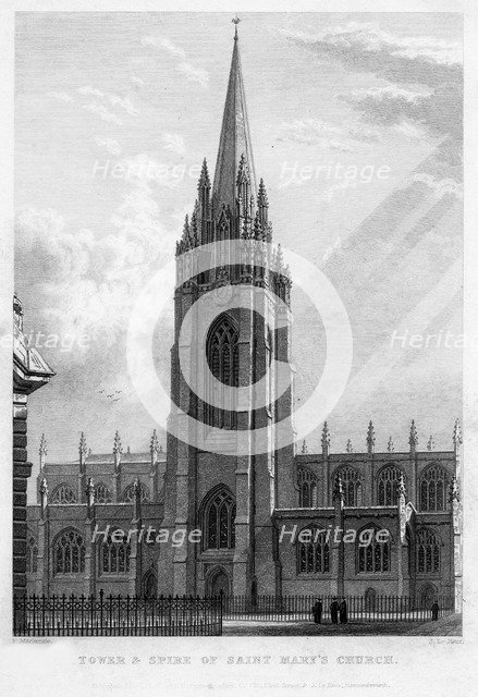 Tower and spire of Saint Mary's Church, Oxford, 1833.Artist: John Le Keux